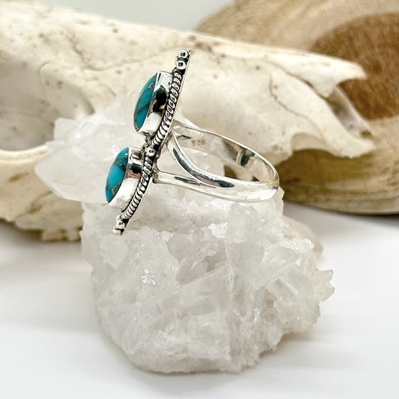 STERLING Silver Double Stack Copper Turquoise Ring - Picture 3 of 4